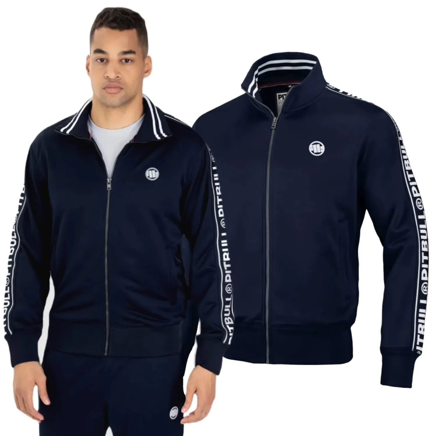Bluza rozpinana Pit Bull Oldschool Polly-Terry Tape Logo '24 - Granatowa L