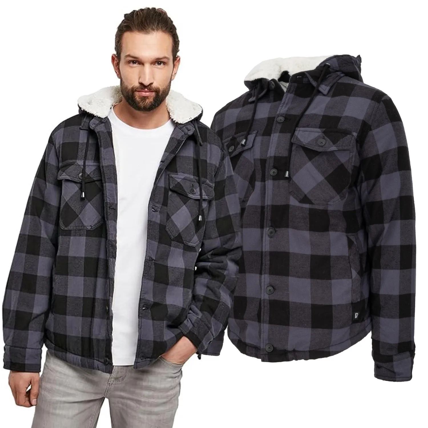 Kurtka Brandit Lumber Jacket Hooded Black/Grey Gingham  5XL