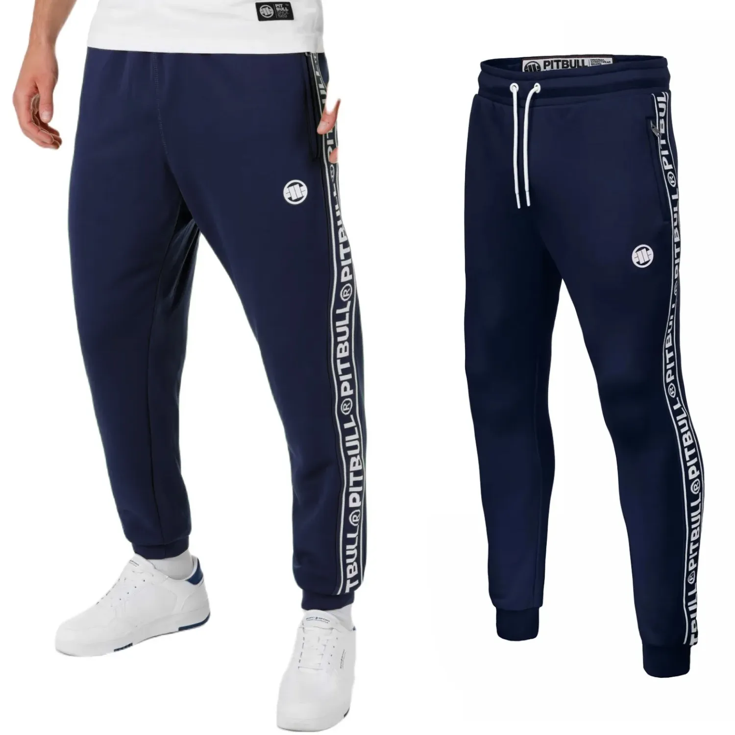 Spodnie dresowe Pit Bull Oldschool Polly-Terry Tape Logo '24 - Granatowe M