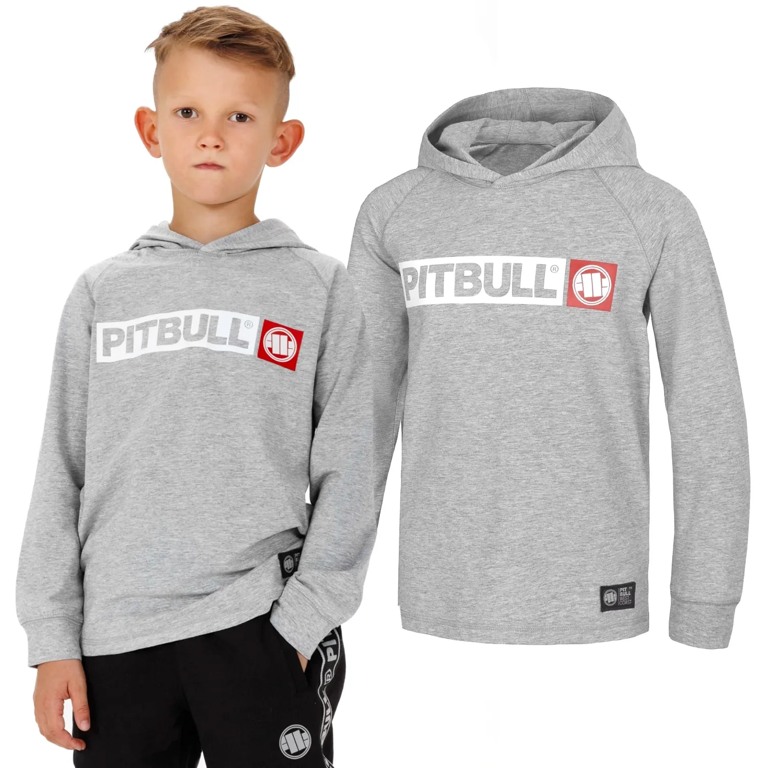 Longsleeve dziecięcy z kapturem Pit Bull Hilltop - Szary 116 (6 Lat)