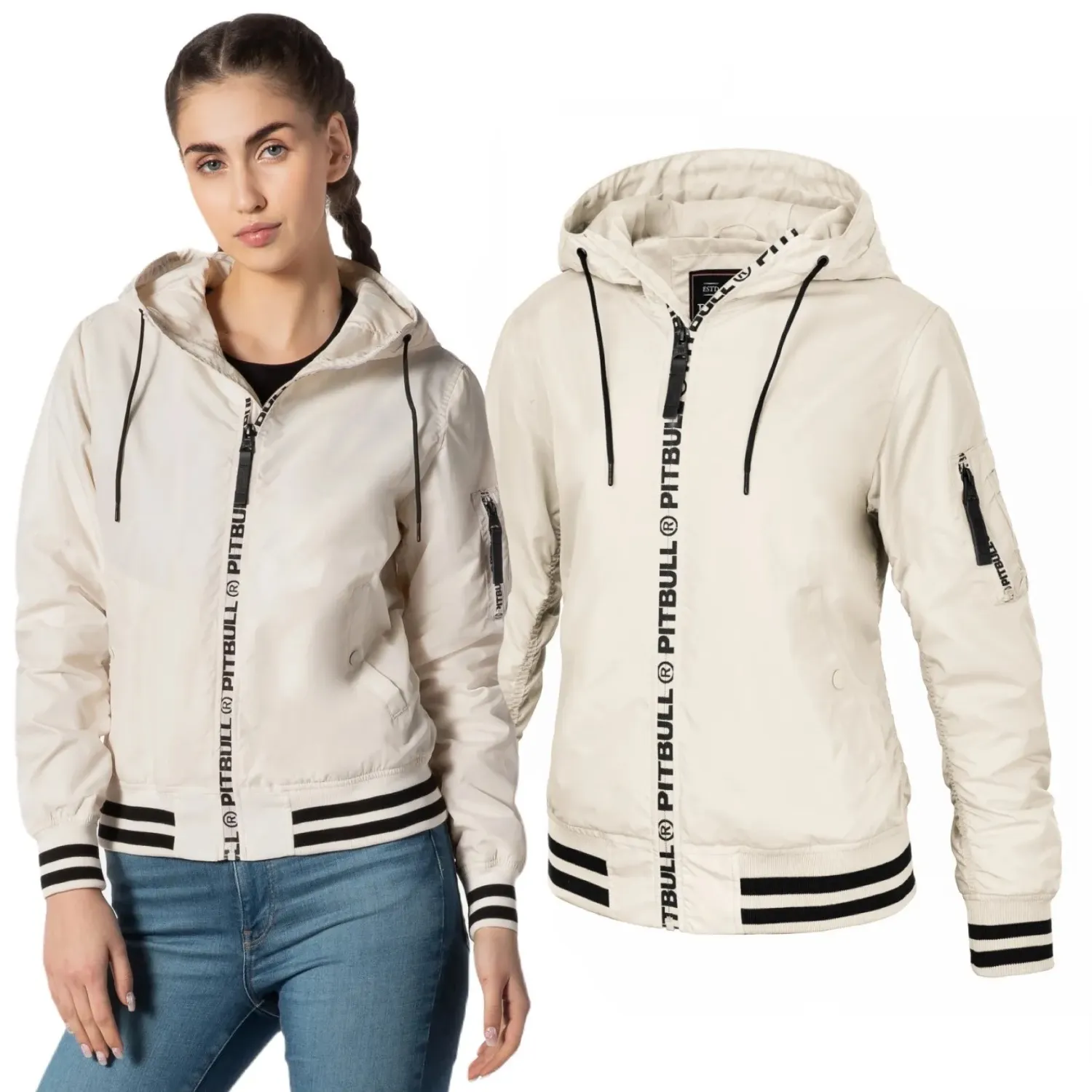 Kurtka damska z kapturem Pit Bull Overpark - Off-White S