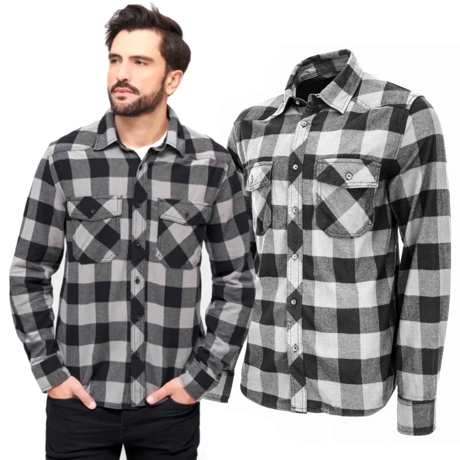 Koszula z długim rękawem BRANDIT Check Shirt Black-Charcoal XL