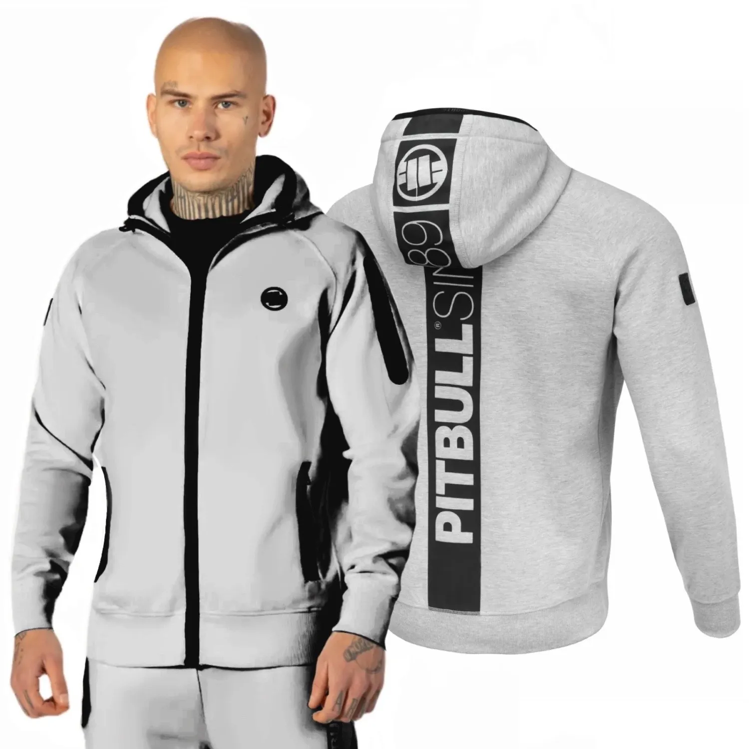 Bluza rozpinana z kapturem Pit Bull 300 Interlock Hermes '24 - Szary Melanż XL