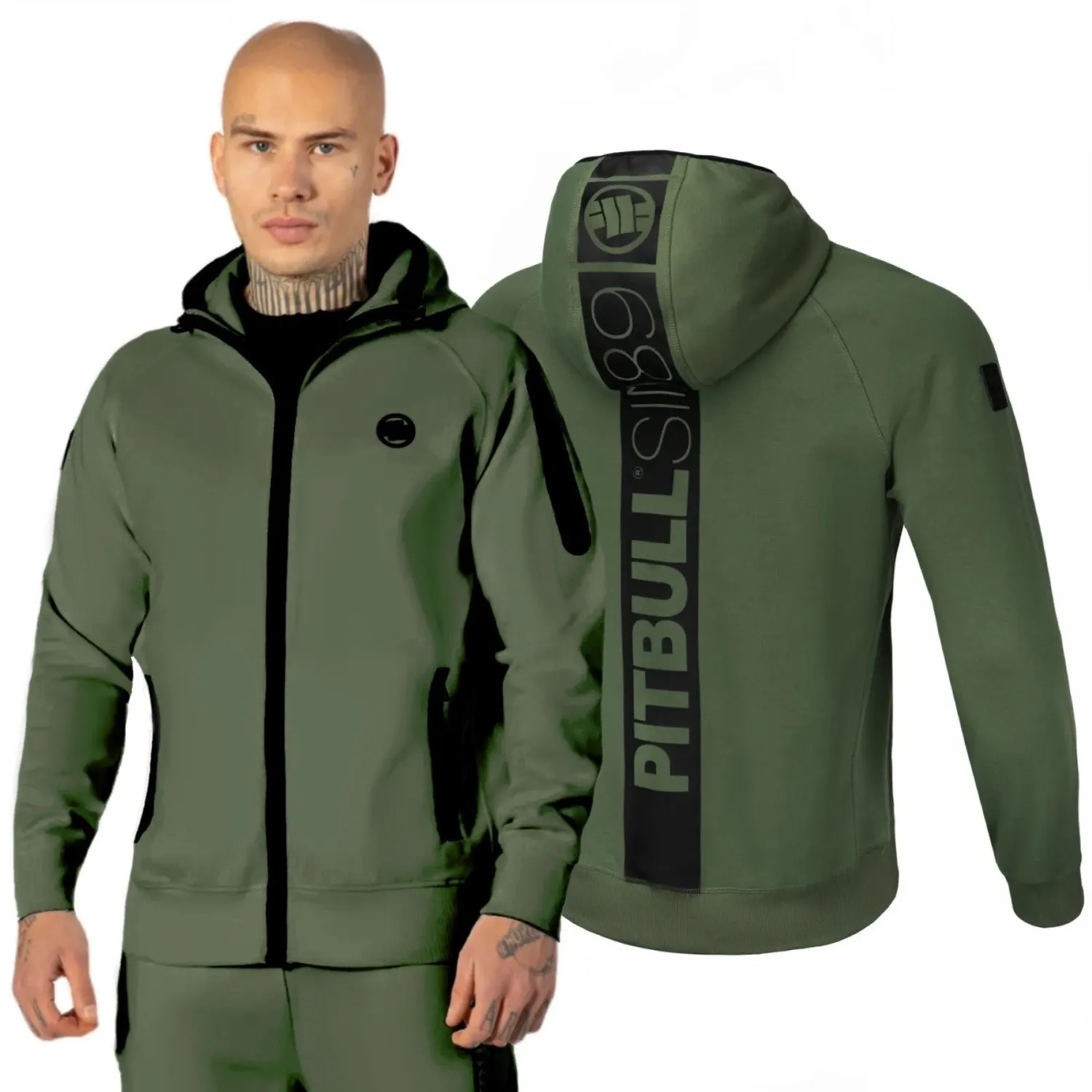 Bluza rozpinana z kapturem Pit Bull 300 Interlock Hermes '24 - Oliwkowa M