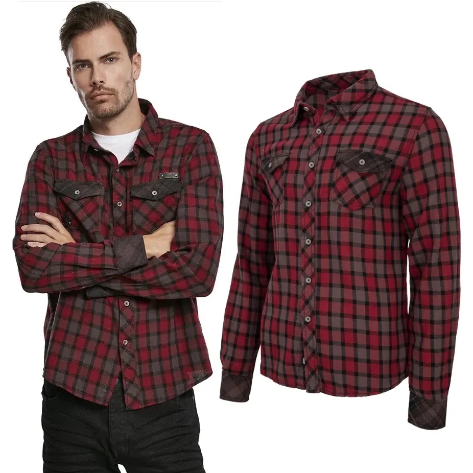 Koszula z długim rękawem BRANDIT Duncan Shirt Red-Brown XL