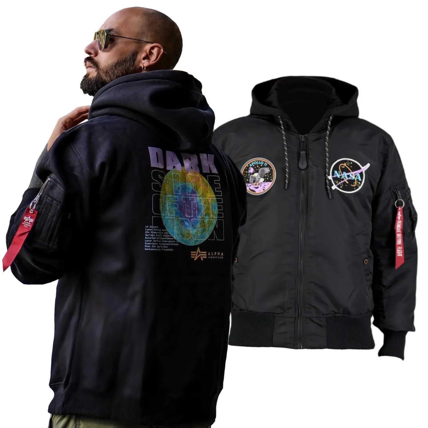 Kurtka z kapturem Alpha Industries MA-1 VF Hood Dark Side 108108 03 - Czarna 3XL
