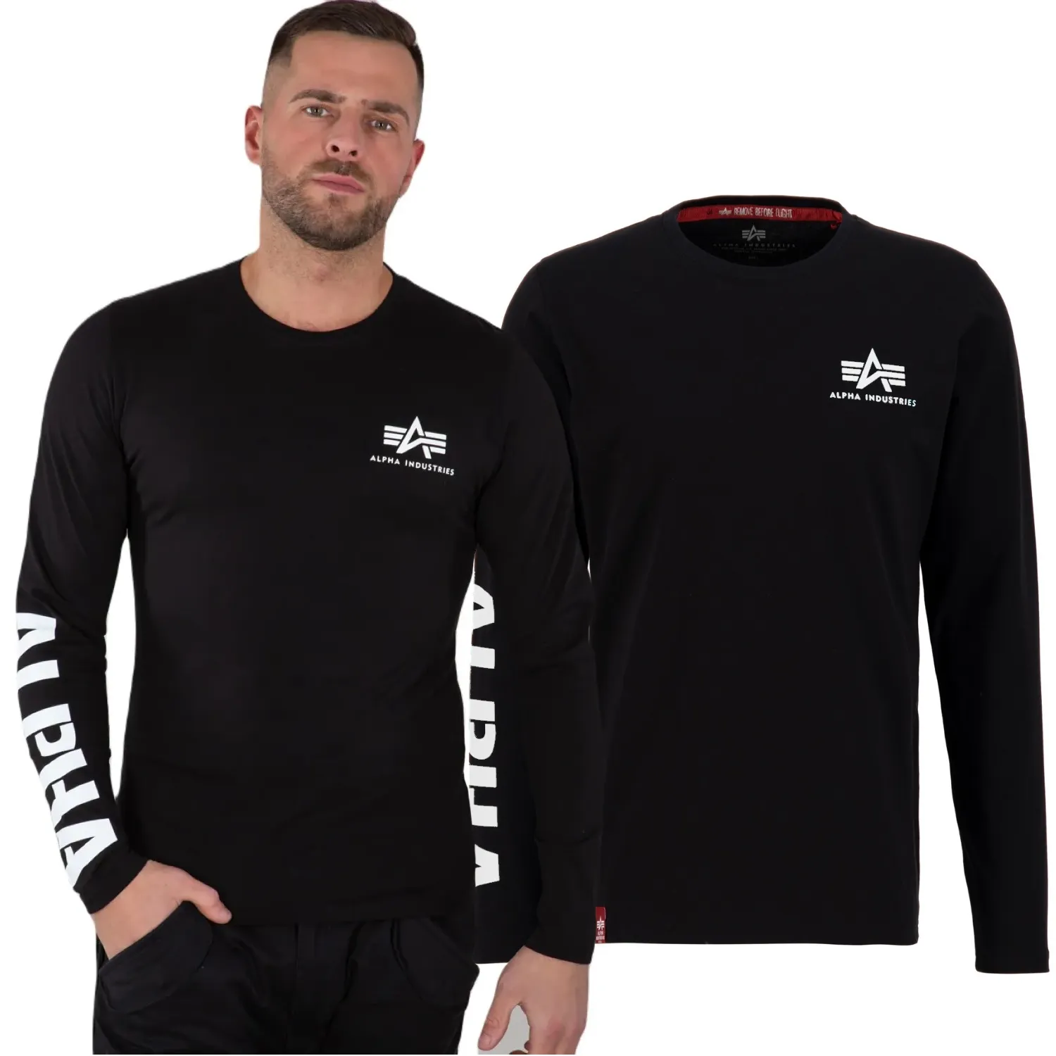 Koszulka Longsleeve Alpha Industries Sleeve Print Heavy 116570 03 - Czarny S