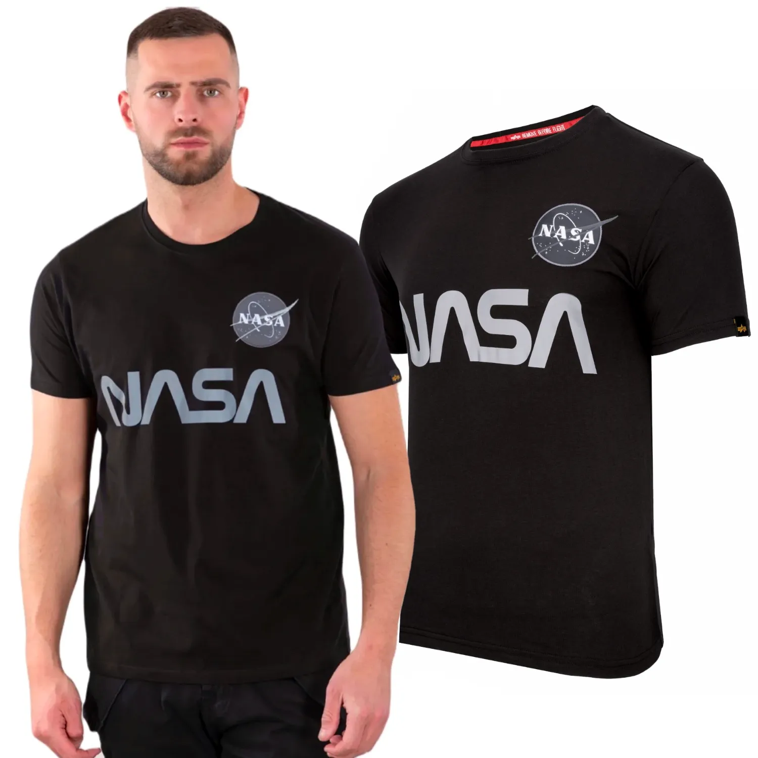 Koszulka Alpha Industries Nasa Reflective T 178501 03 - Czarna XXL