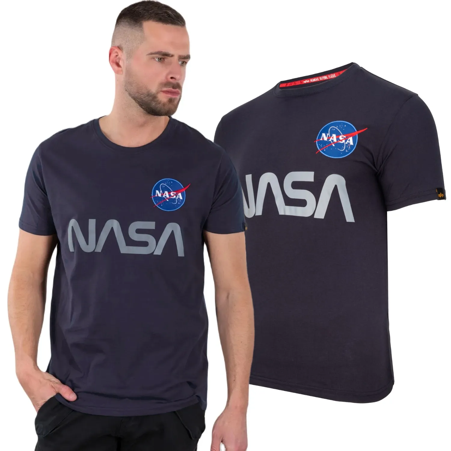 Koszulka Alpha Industries Nasa Reflective T 178501 07 - Granatowa S