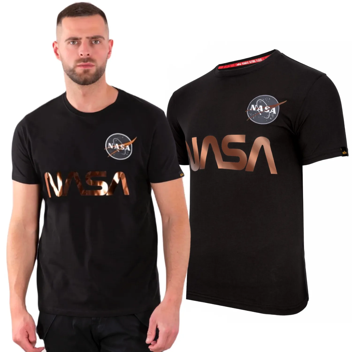 Koszulka Alpha Industries Nasa Reflective T 178501 209 - Czarna M