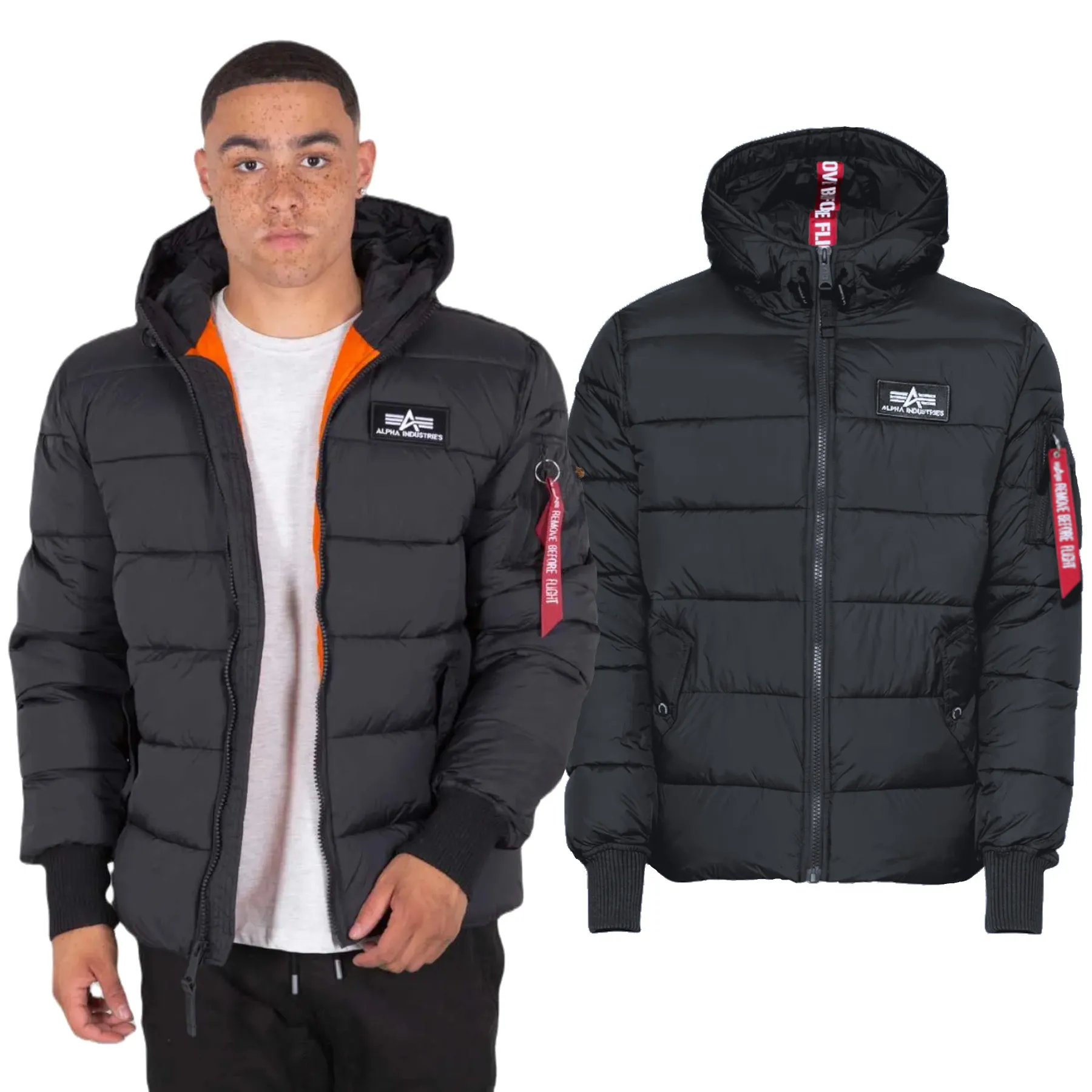 Kurtka z kapturem Alpha Industries Hooded Puffer FD 118113 03 - Czarna 3XL