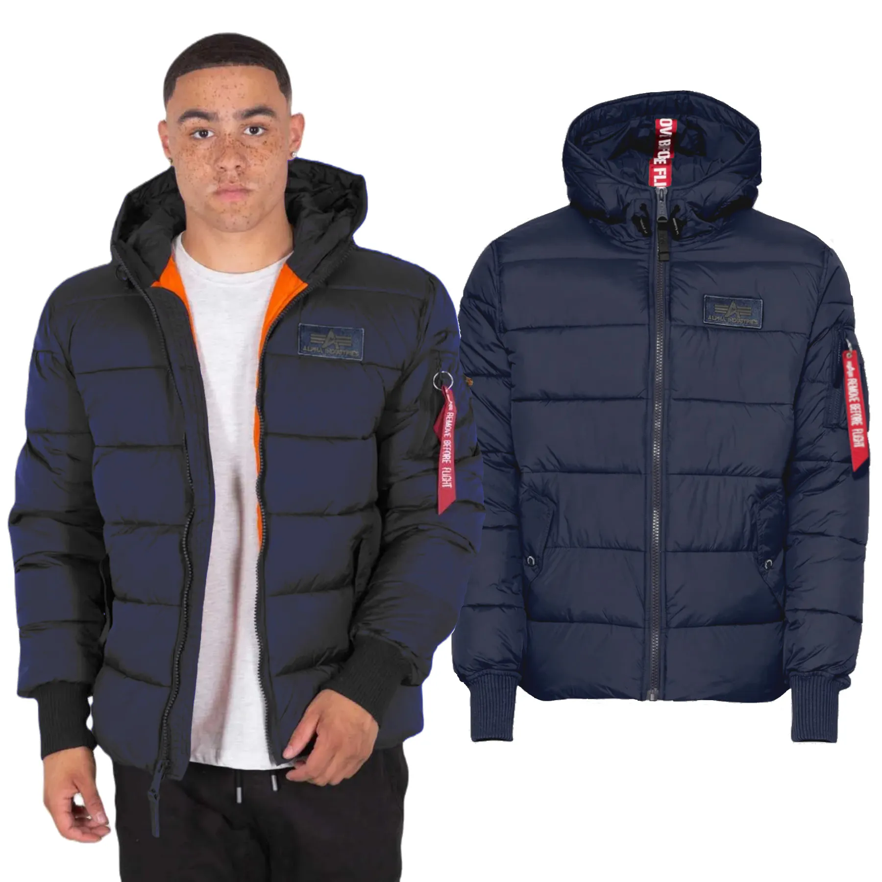 Kurtka z kapturem Alpha Industries Hooded Puffer FD 118113 07 - Granatowa M