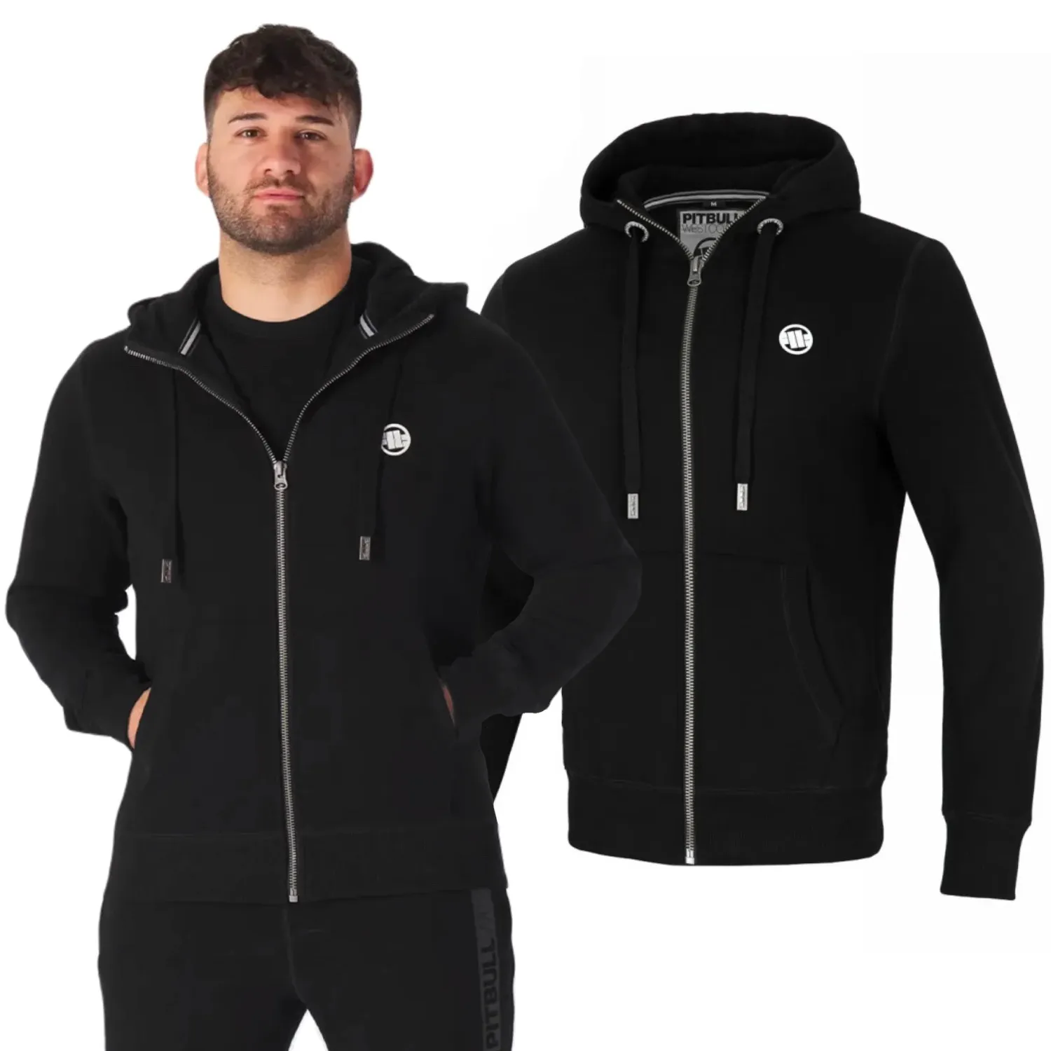 Bluza rozpinana z kapturem Pit Bull New Brushed Fleece Group Small Logo '24 - Czarna 3XL