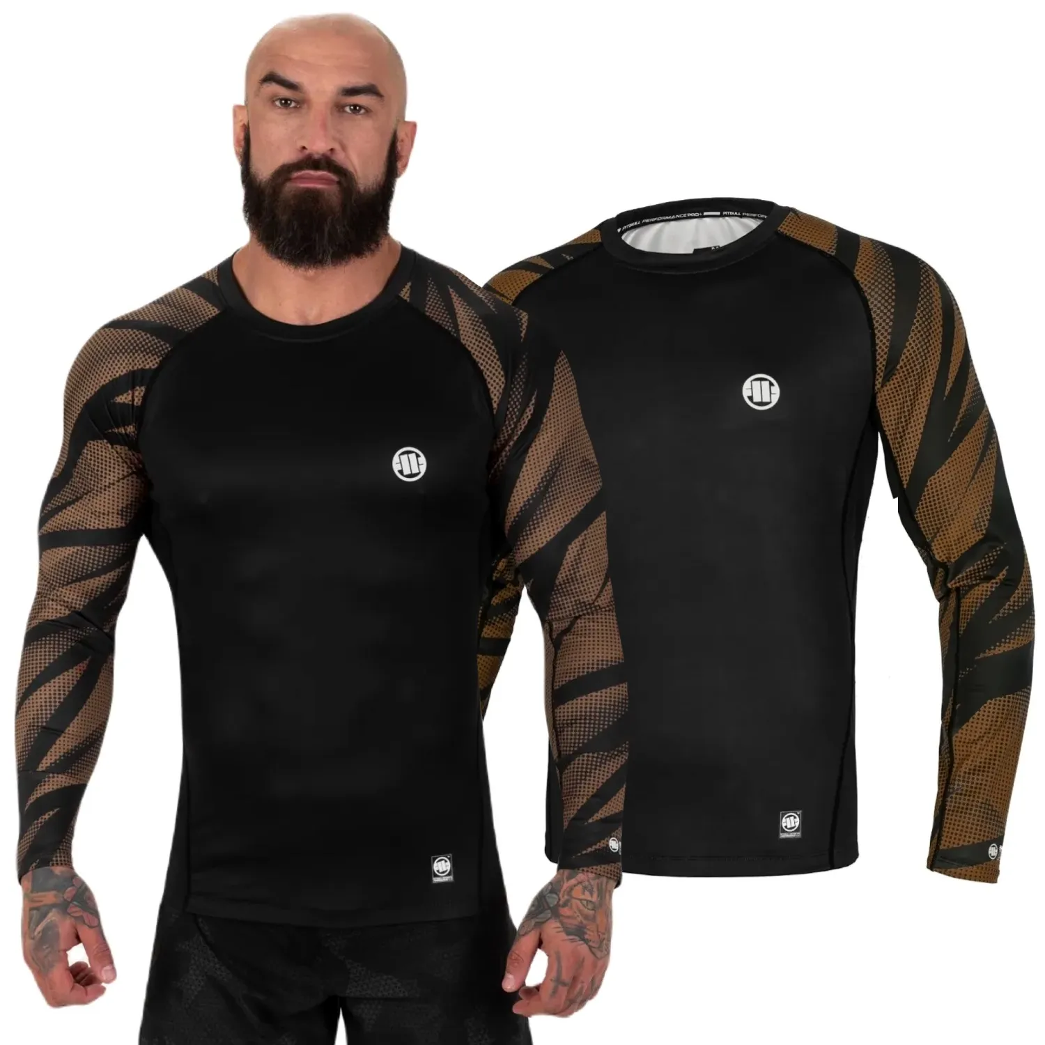Longsleeve Mesh Rashguard Pit Bull Performance Pro plus Belt New Logo - Brązowy