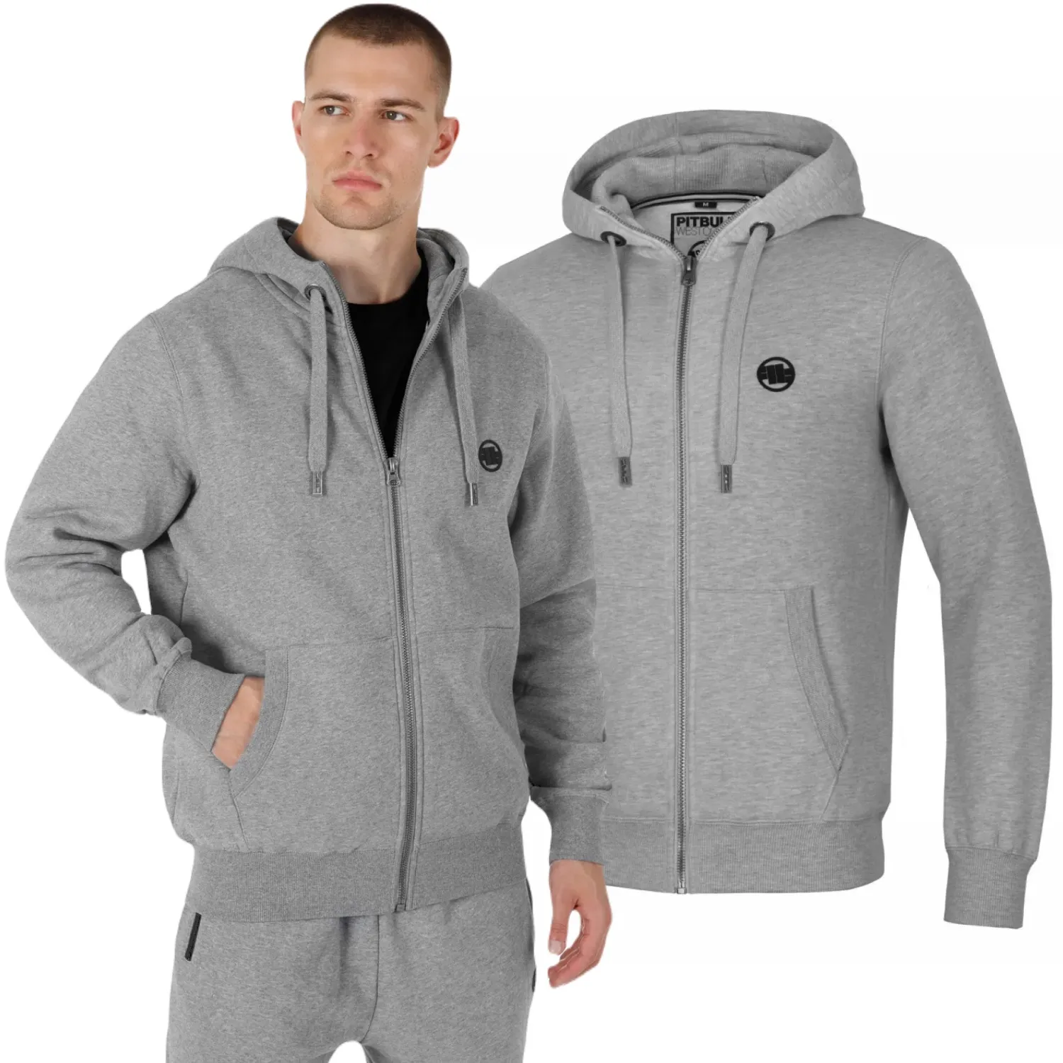Bluza rozpinana z kapturem Pit Bull New Brushed Fleece Group Small Logo - Szary Melanż S