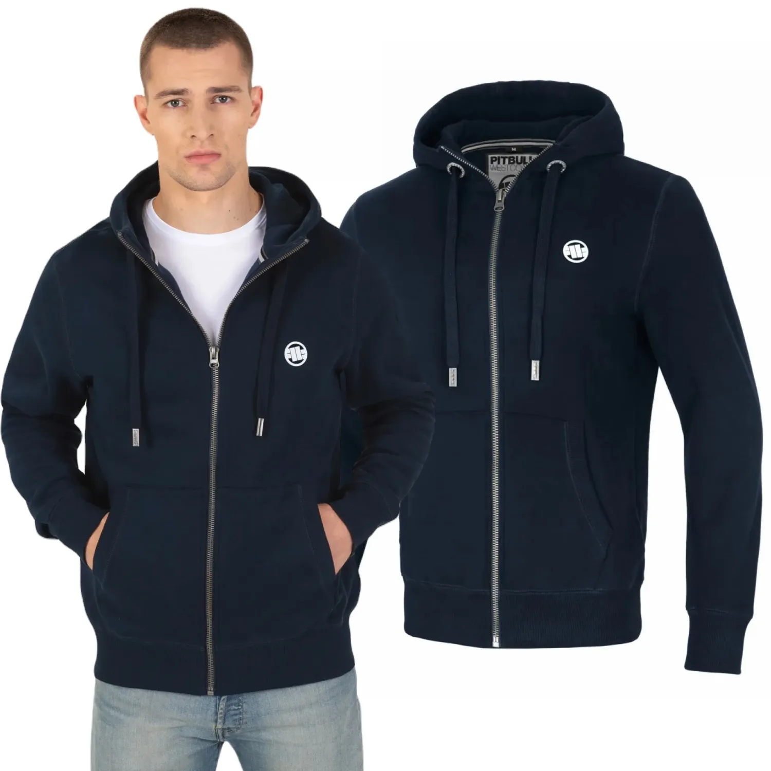 Bluza rozpinana z kapturem Pit Bull New Brushed Fleece Group Small Logo '24 - Granatowa XL