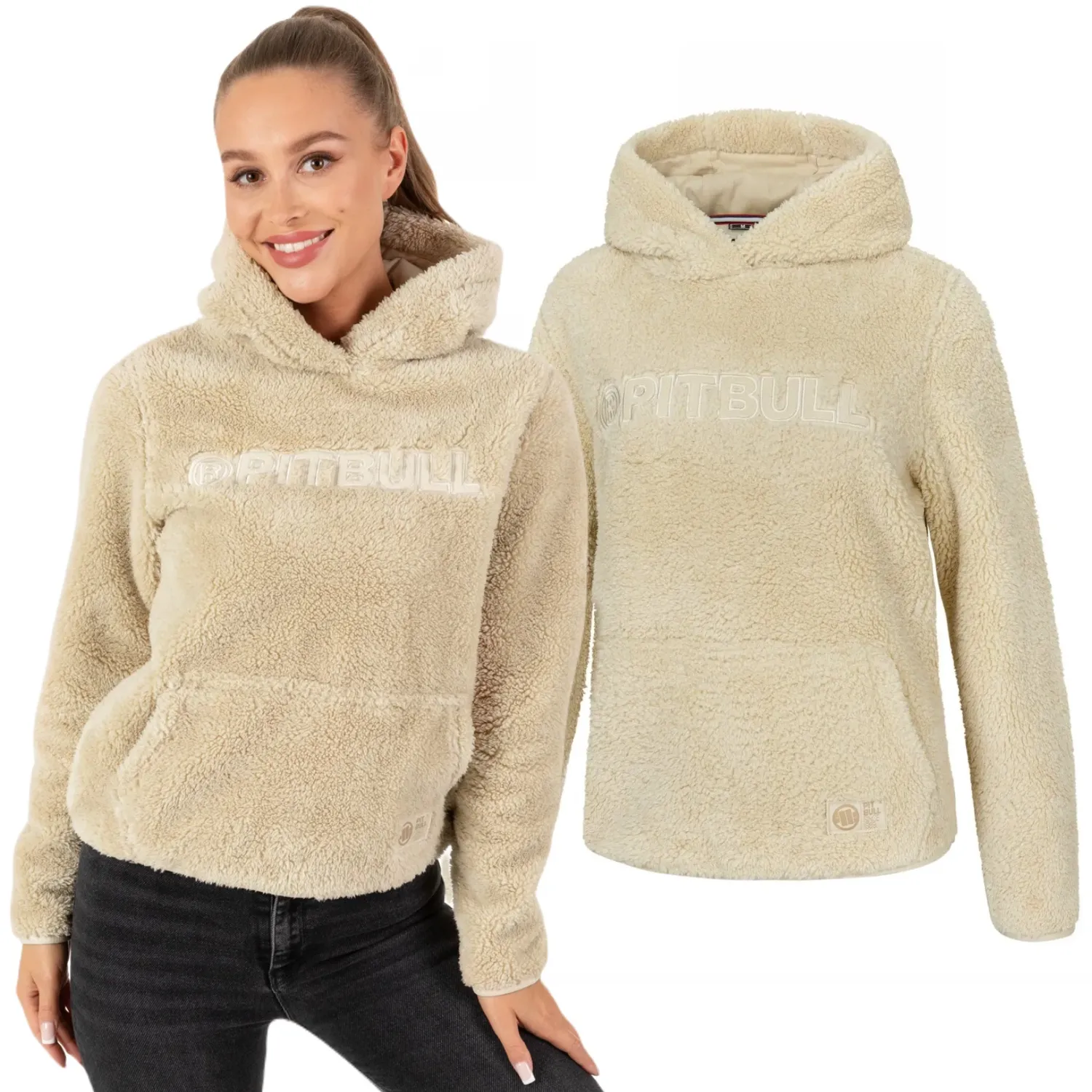 Bluza damska z kapturem Pit Bull Aragona '24 - Beżowa XL