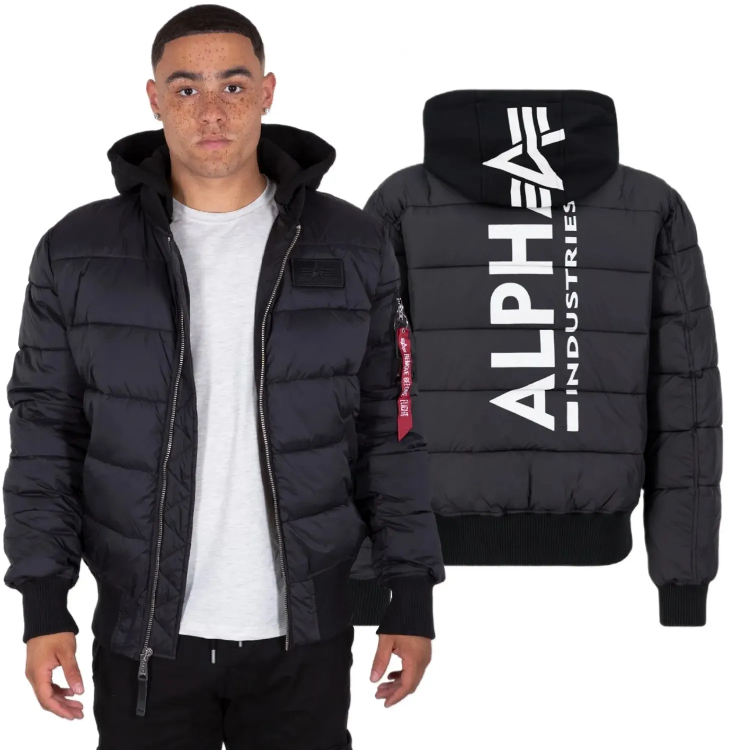 Kurtka z kapturem Alpha Industries MA-1 ZH Back Print Puffer FD 118107 03 - Czarna 3XL