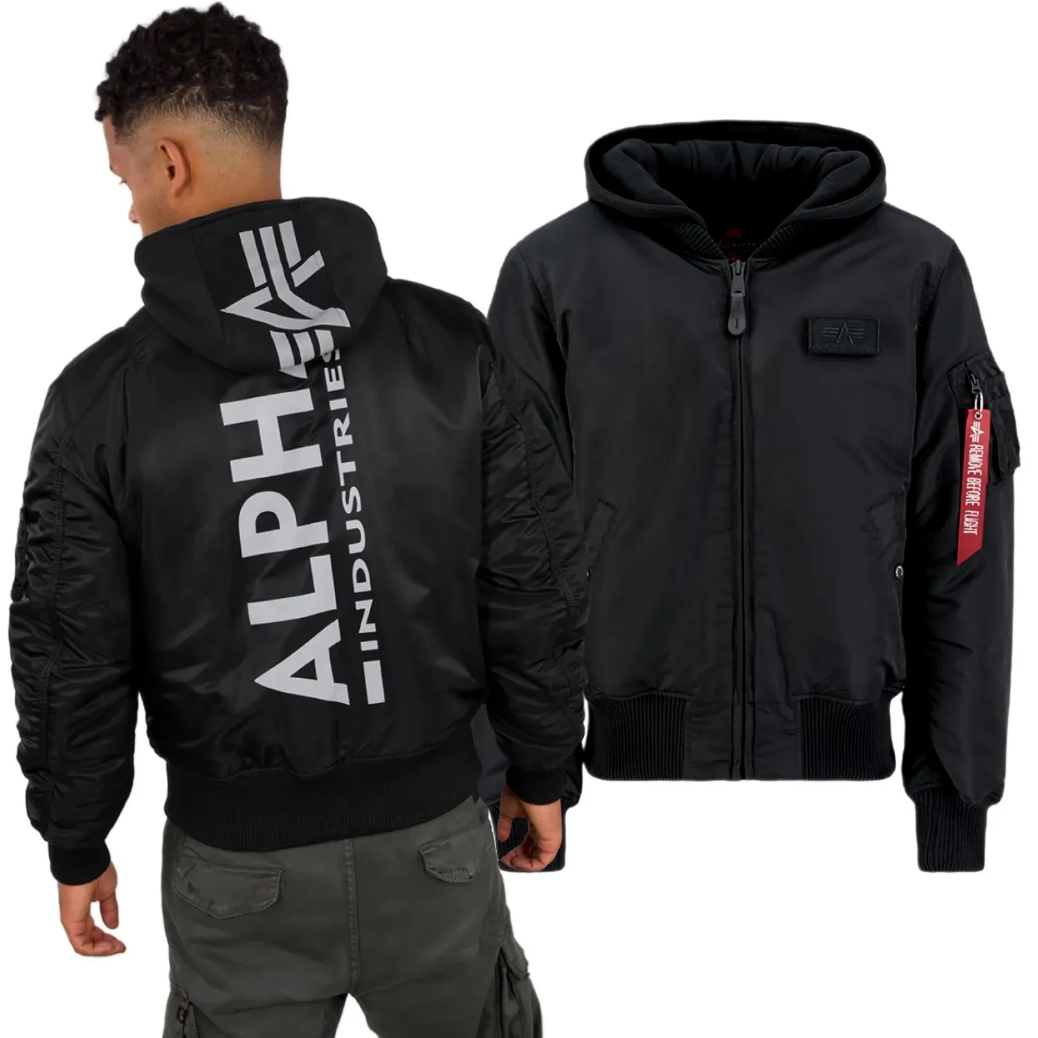 Kurtka Alpha Industries MA-1 ZH Back Print 128113 285 - Czarna/Odblaskowa 3XL