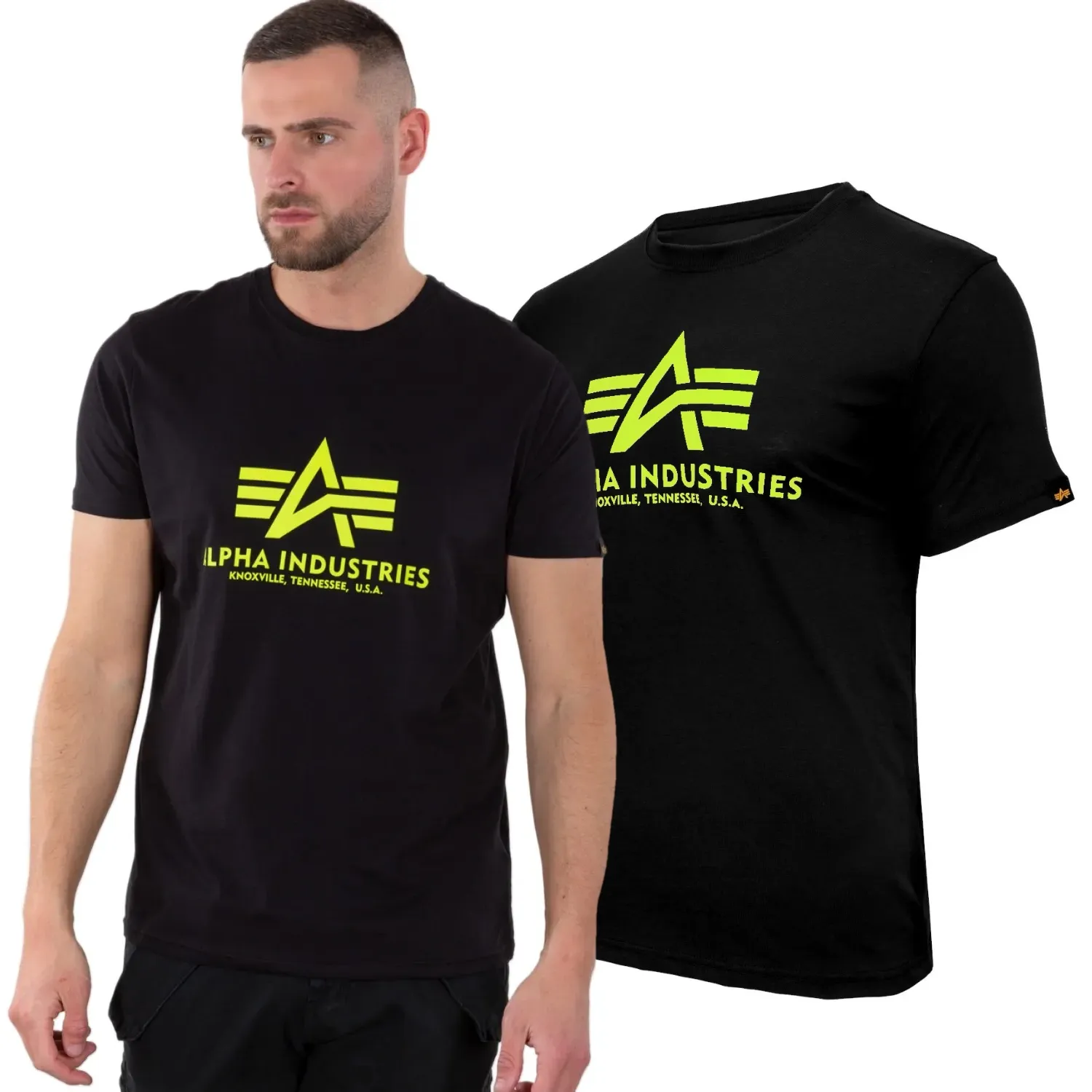 Koszulka Alpha Industries Basic Neon Print 100501NP 478 - Czarna 3XL