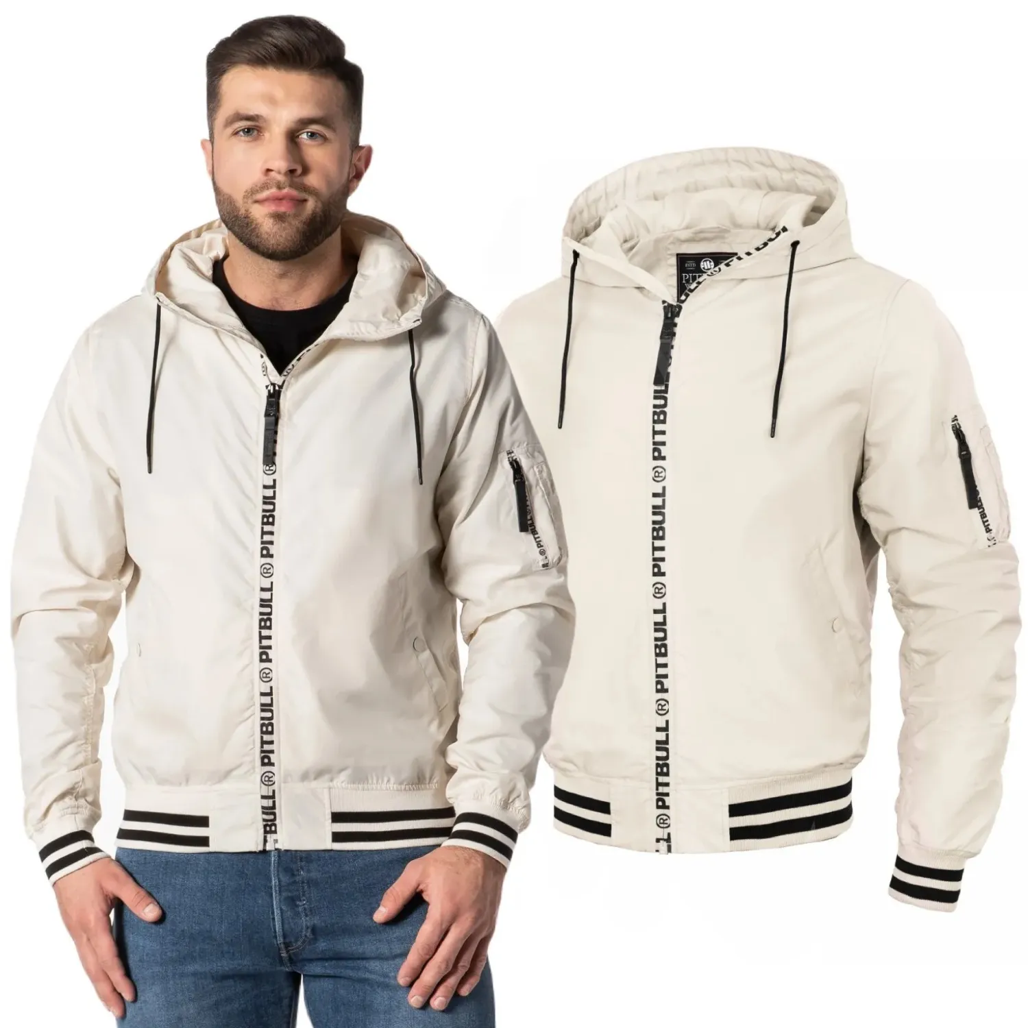 Kurtka męska z kapturem Pit Bull Overpark - Off-White 3XL