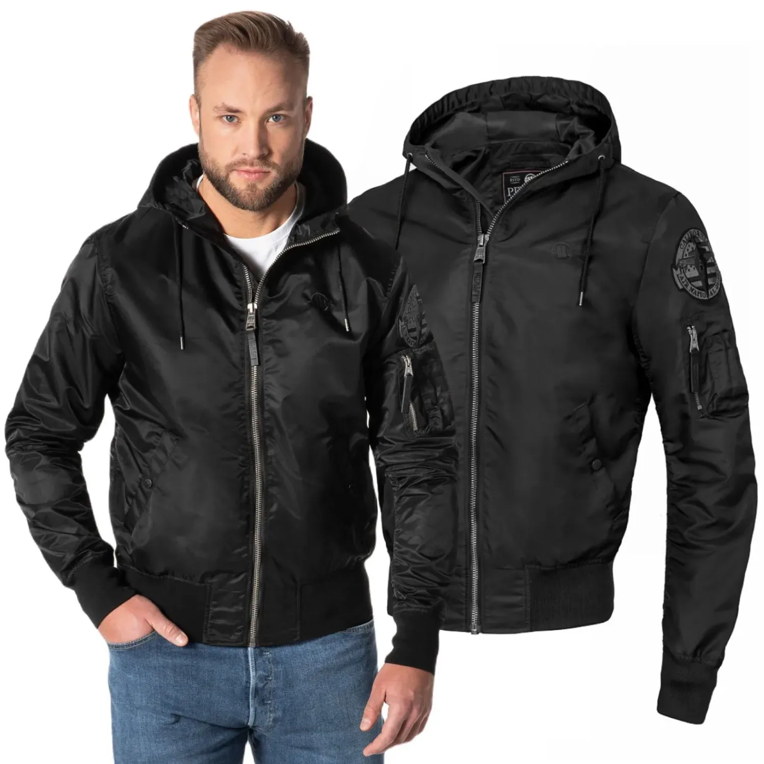 Kurtka przejściowa z kapturem Pit Bull Starwood II - Czarna 3XL