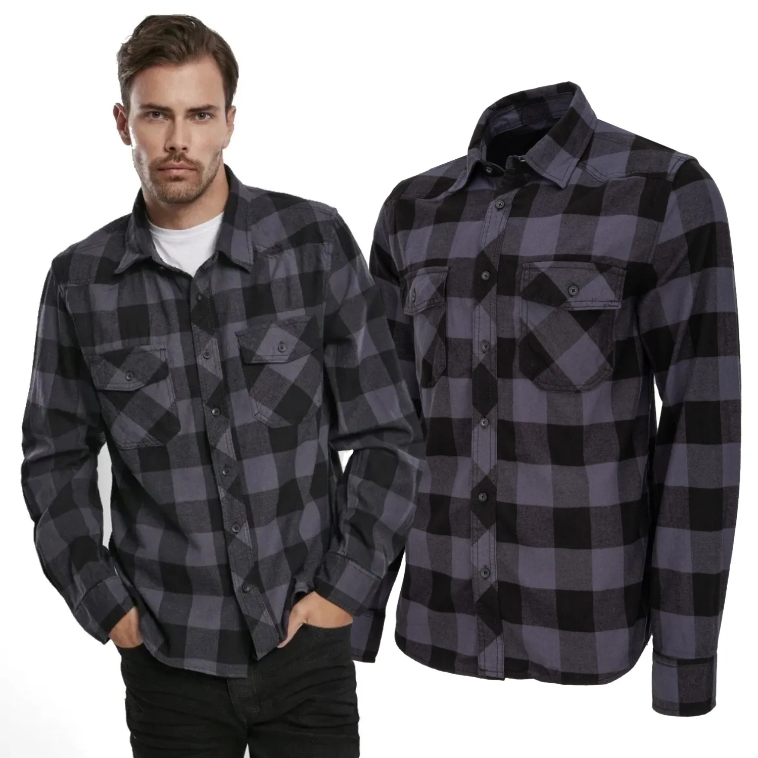 Koszula z długim rękawem BRANDIT Check Shirt Black-Grey 6XL