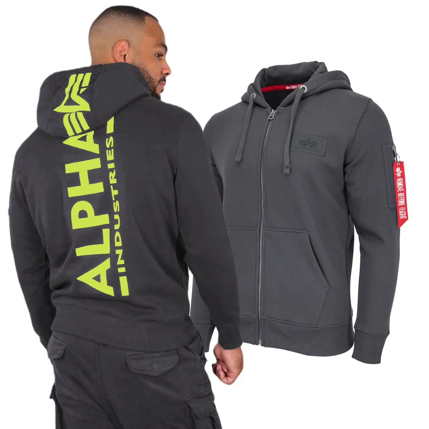 Bluza rozpinana z kapturem Alpha Industries Back Print 128342 684 - Vintage Grey S