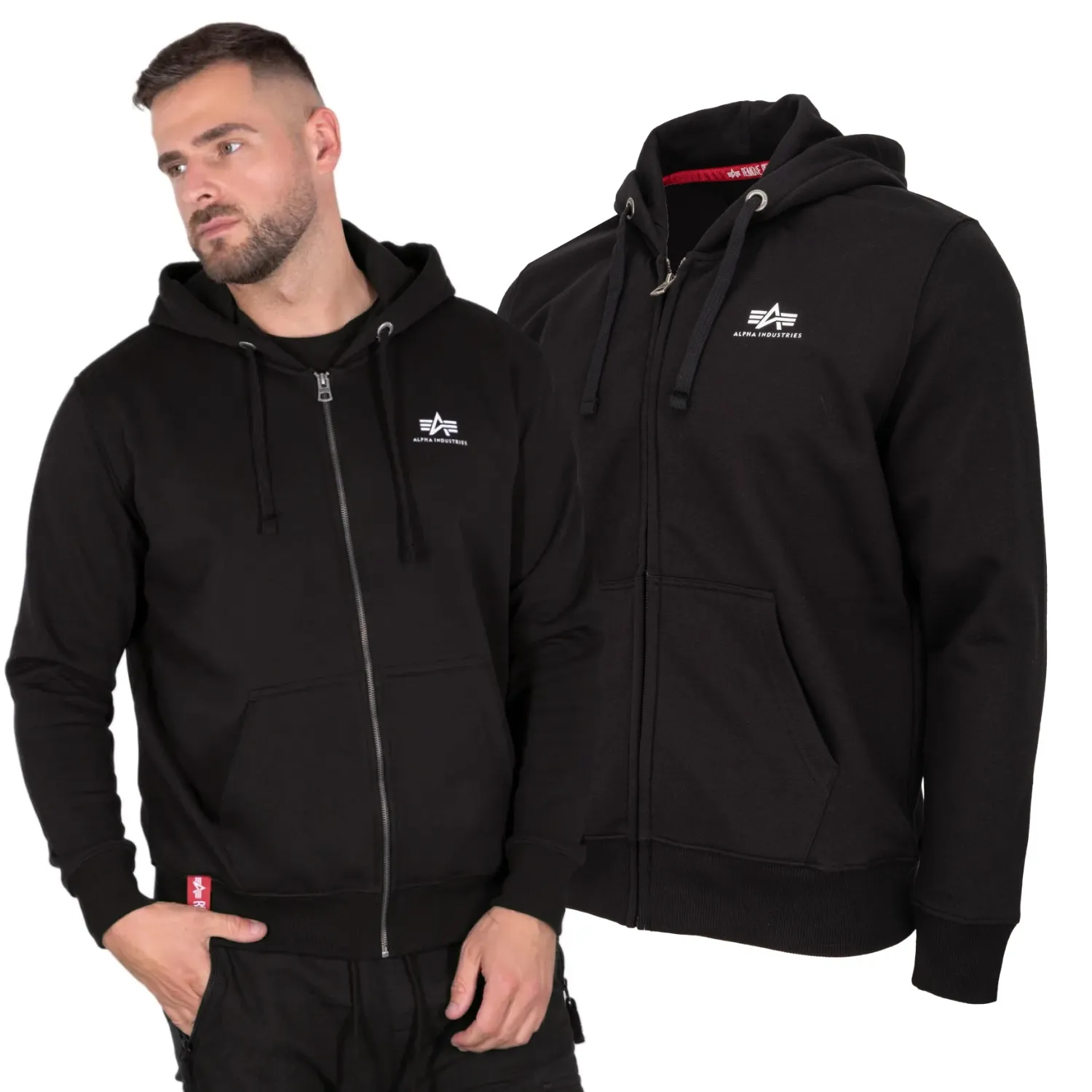 Bluza rozpinana z kapturem Alpha Industries Basic Small Logo 118342 03 - Czarna XXL