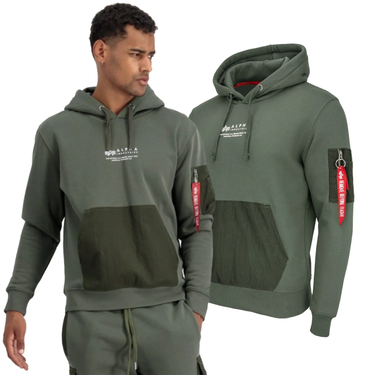 Bluza z kapturem Alpha Industries Nylon Pocket 108330 142 - Ciemnooliwkowa