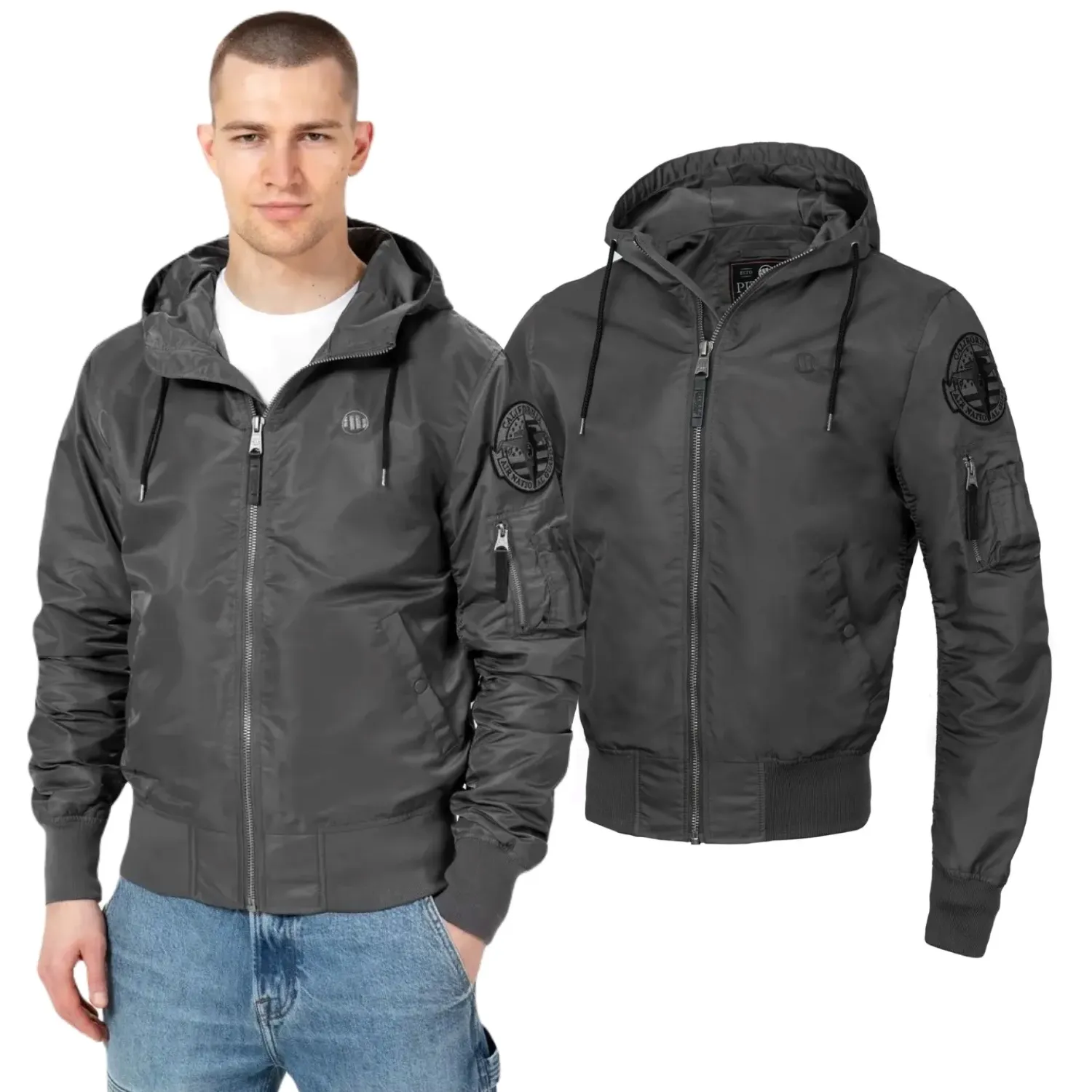 Kurtka przejściowa z kapturem Pit Bull Starwood II '24 - Grafitowa L