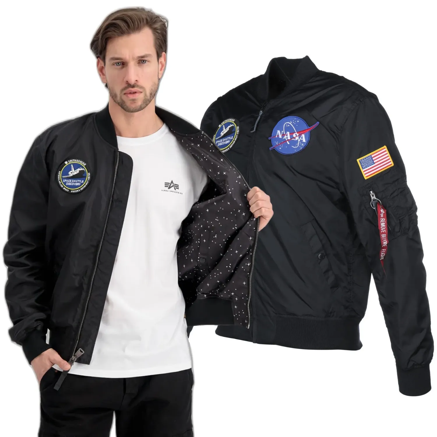 Kurtka Dwustronna Alpha Industries MA-1 TT NASA Reversible II 186101 03 - Czarna 3XL