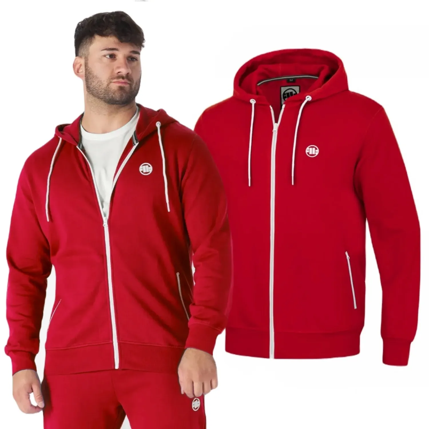 Bluza rozpinana z kapturem Pit Bull Cotton Terry Small Logo - Czerwona L