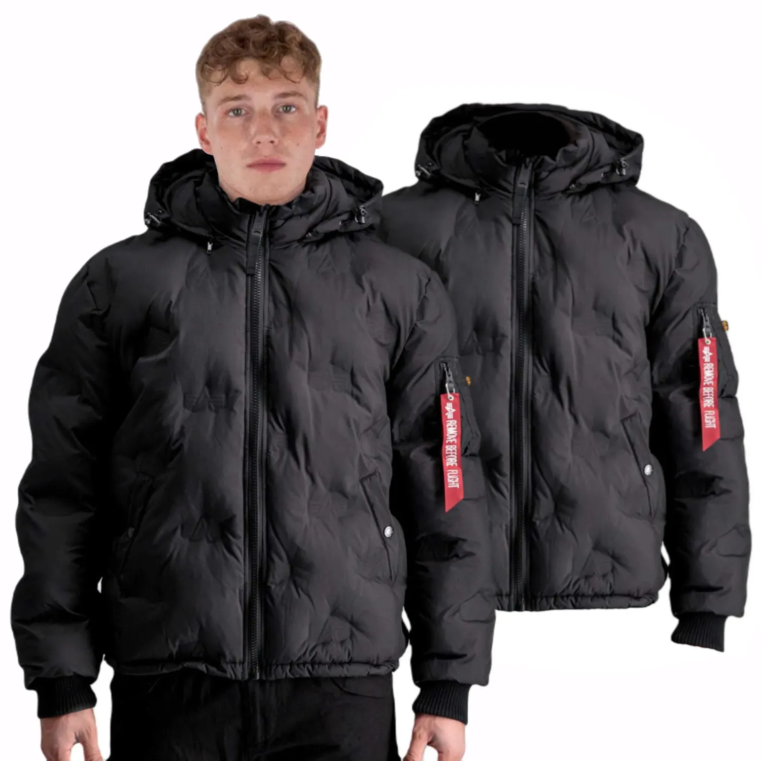 Kurtka z kapturem Alpha Industries Hooded Logo Puffer 108107 03 - Czarna XL