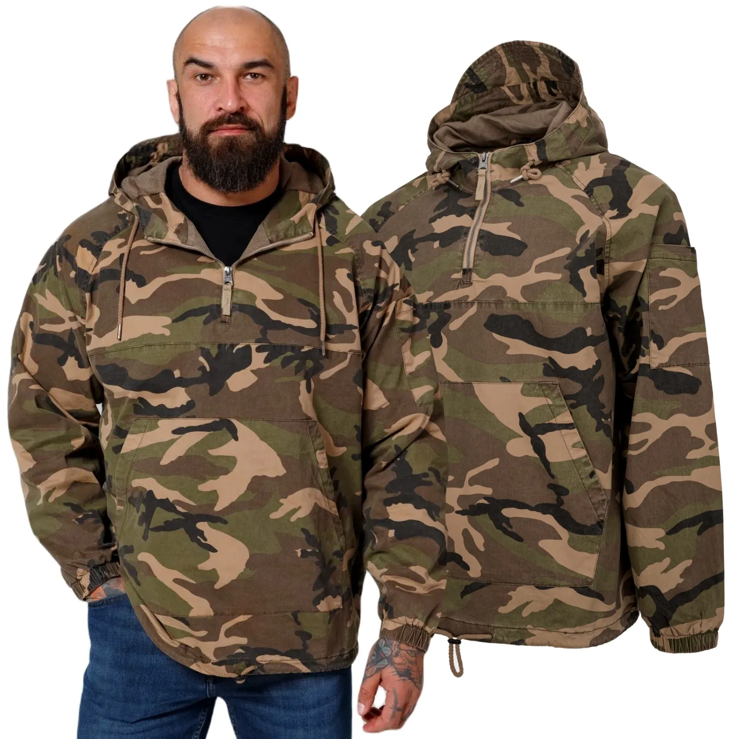 Kurtka z kapturem Pit Bull Kangurka Bassmore Military Kangaroo Jacket '24 - Woodland Camo S
