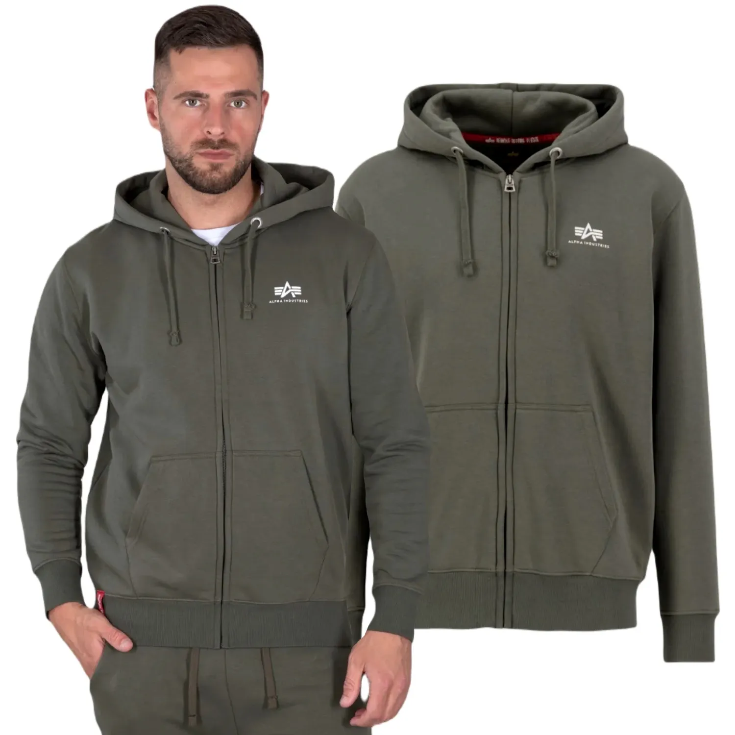 Bluza rozpinana z kapturem Alpha Industries Basic Small Logo 118342 142 - Ciemnooliwkowa S