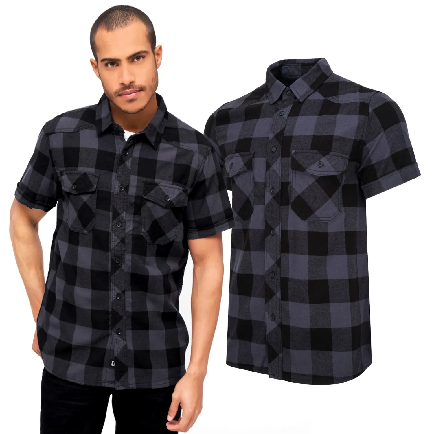 Koszula z krótkim rękawem BRANDIT Checkshirt - czarno-szara L