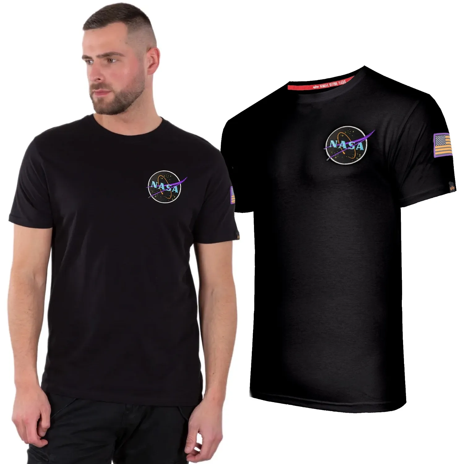 Koszulka Alpha Industries Space Shuttle T 176507 556 - Czarna / Neon Purple XL