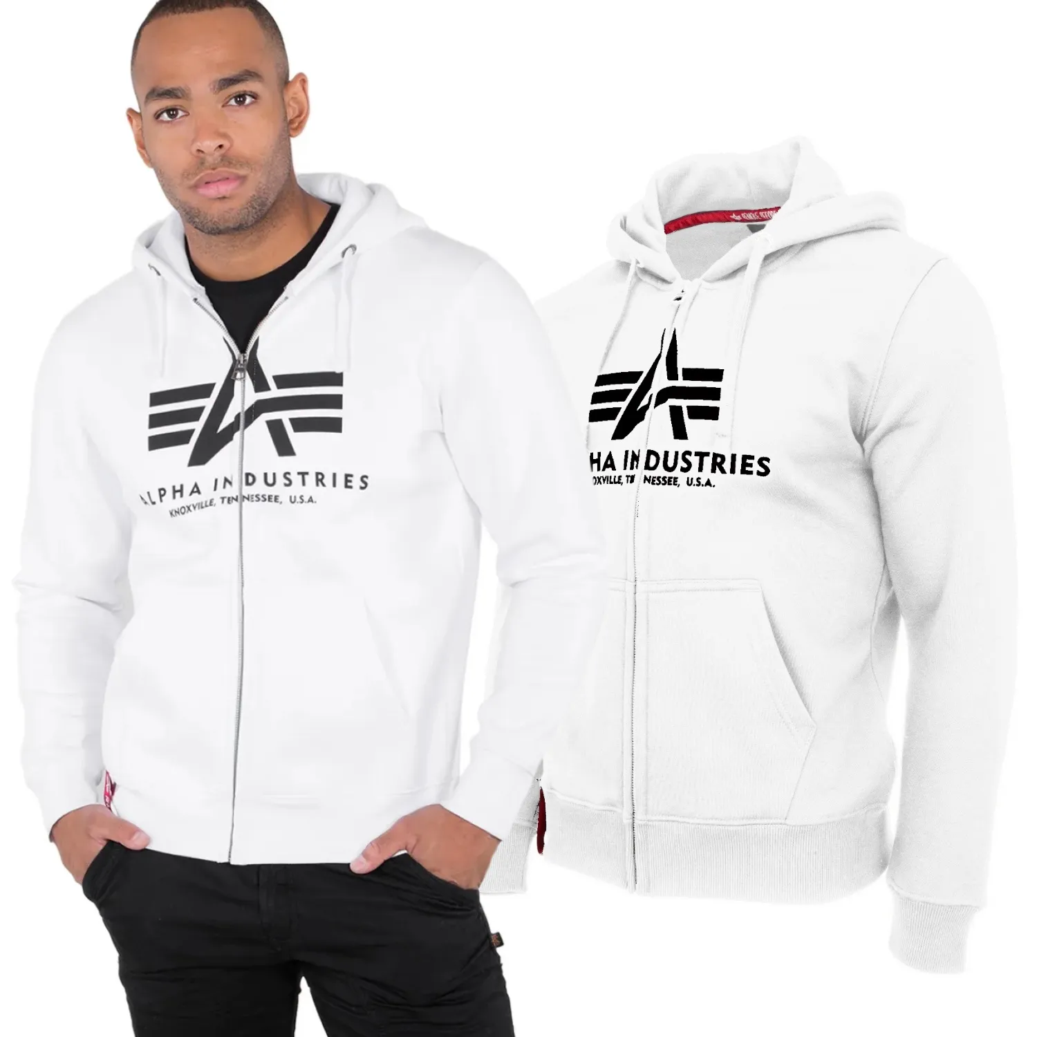 Bluza rozpinana z kapturem Alpha Industries Basic 178325 09 - Biała M