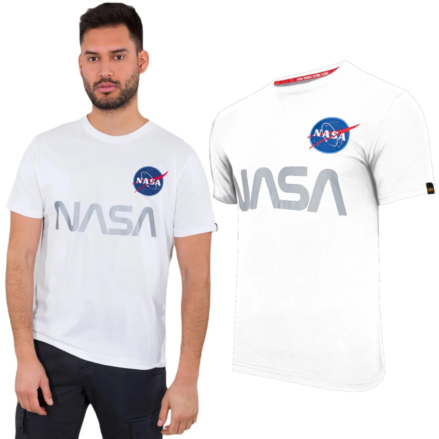 Koszulka Alpha Industries Nasa Reflective T 178501 09 - Biała 5XL