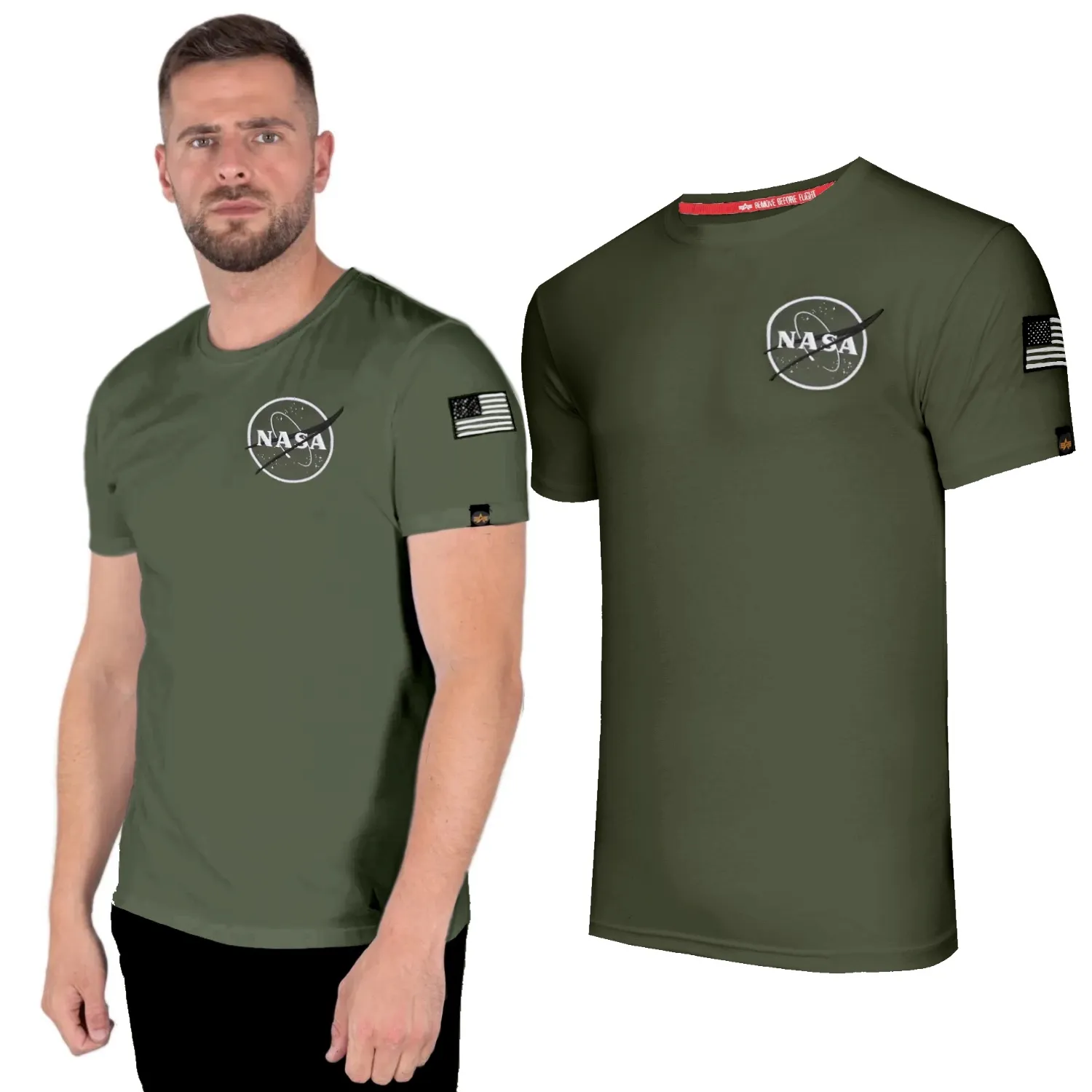 Koszulka Alpha Industries Space Shuttle T 176507 142 - Ciemnooliwkowa M