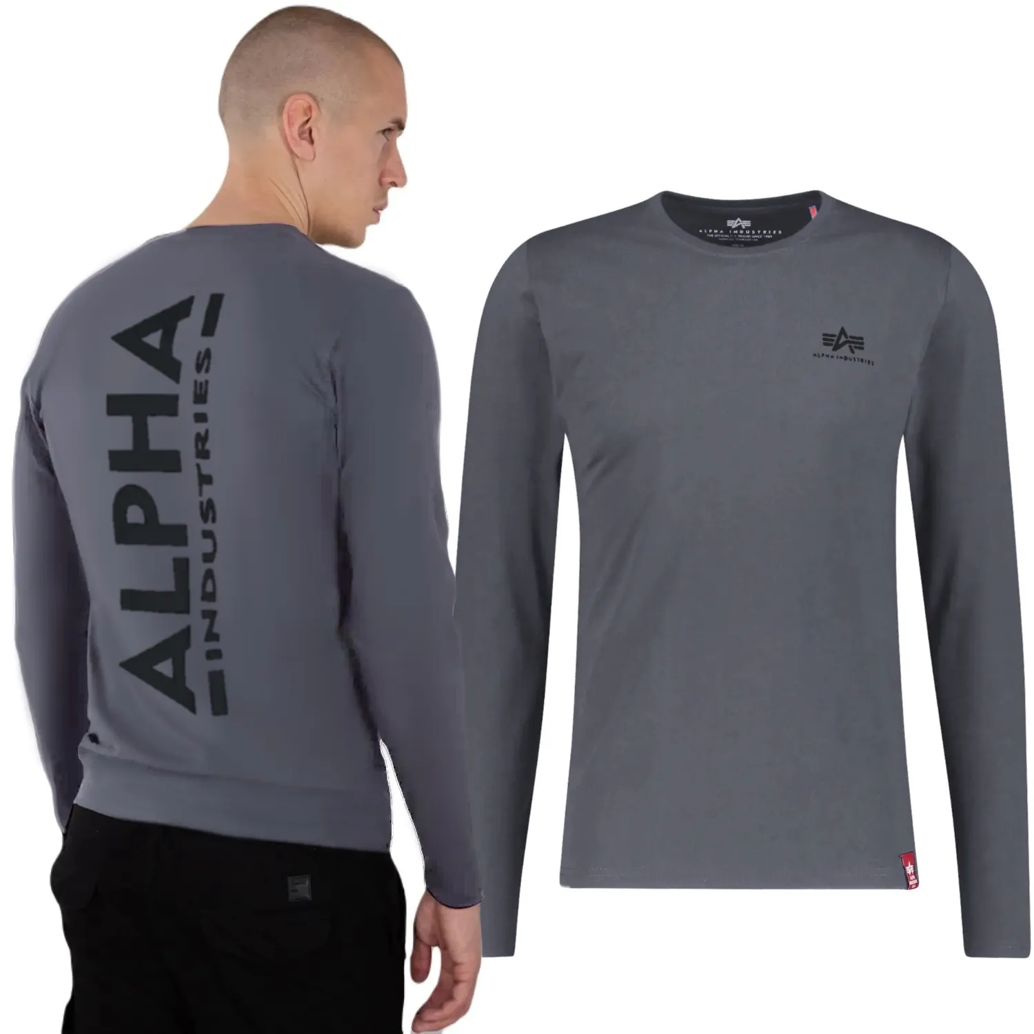 Koszulka Longsleeve Alpha Industries Back Print Heavy 116571 136 - Ciemnoszara S