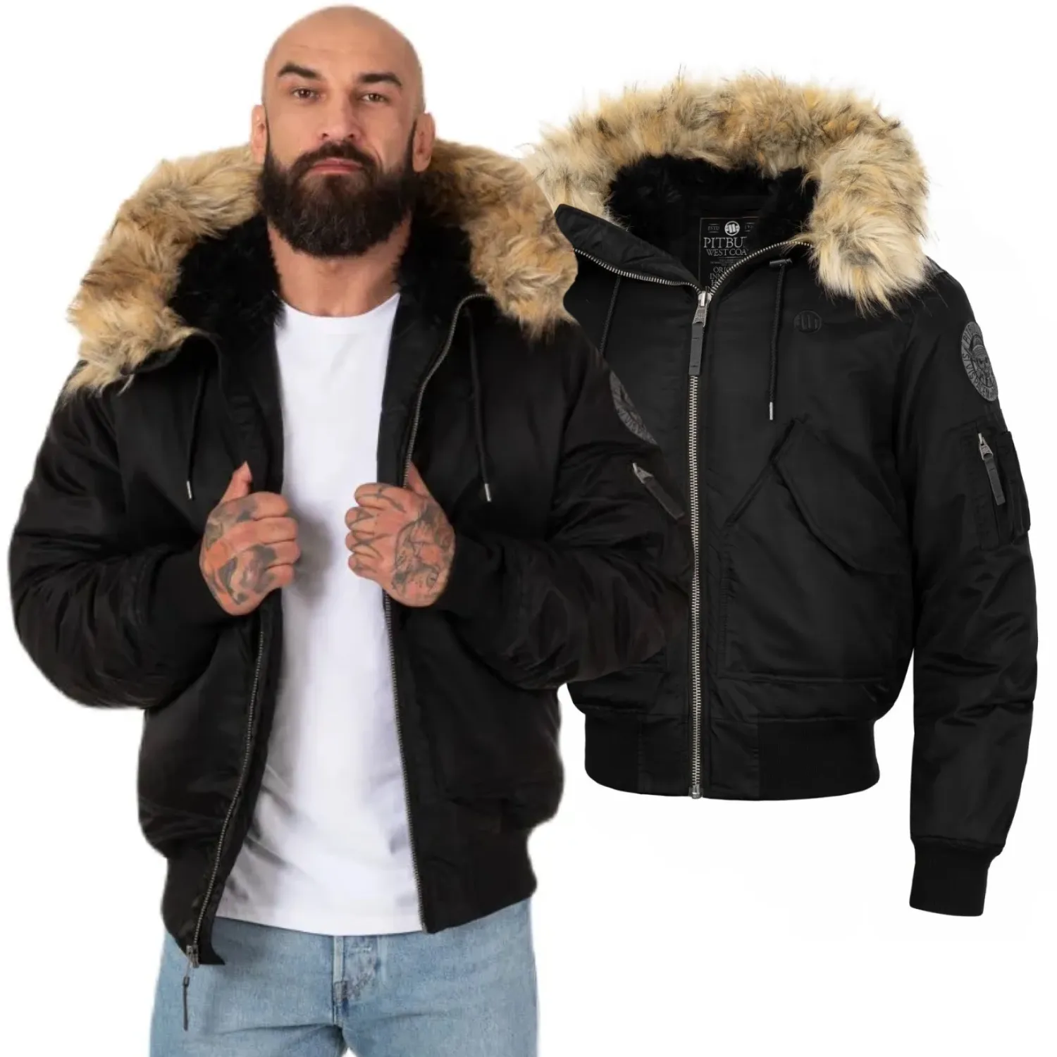 Kurtka zimowa z kapturem Pit Bull Harvest '24 - Czarna 3XL