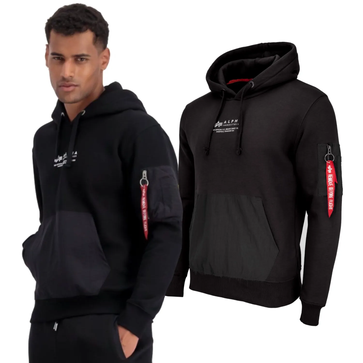 Bluza z kapturem Alpha Industries Nylon Pocket 108330 03 - Czarna 3XL