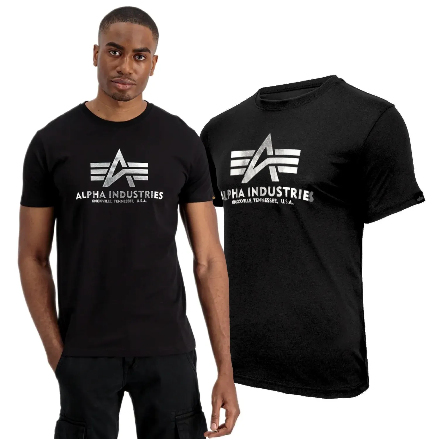 Koszulka Alpha Industries Basic Foil Print 100501FP 530 - Czarna/Srebrna XL