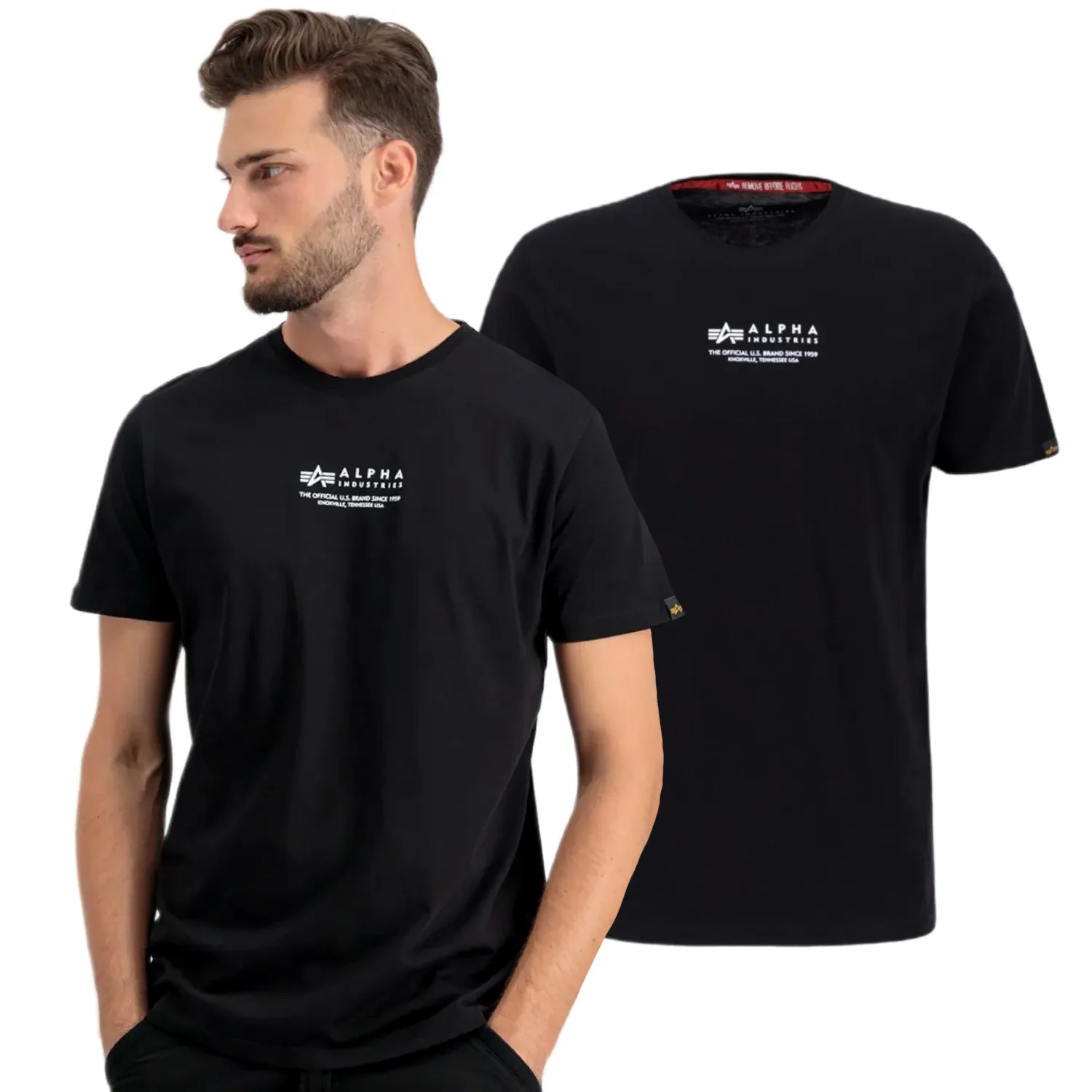 Koszulka Alpha Industries Alpha Wording T 108501 03 - Czarna XXL