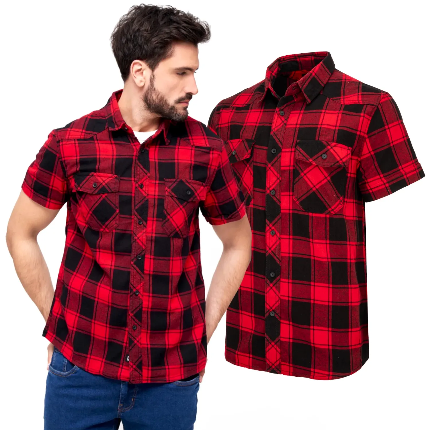 Koszula z krótkim rękawem BRANDIT Checkshirt - czerwono-czarna 3XL