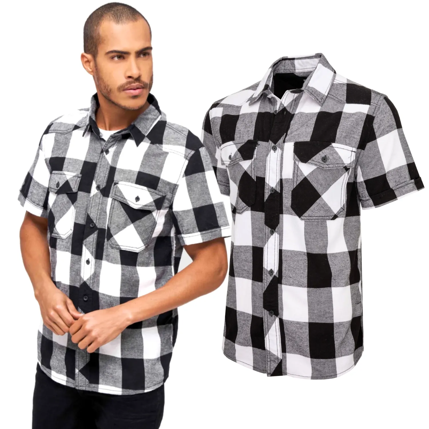 Koszula z krótkim rękawem BRANDIT Checkshirt - biało-czarna L