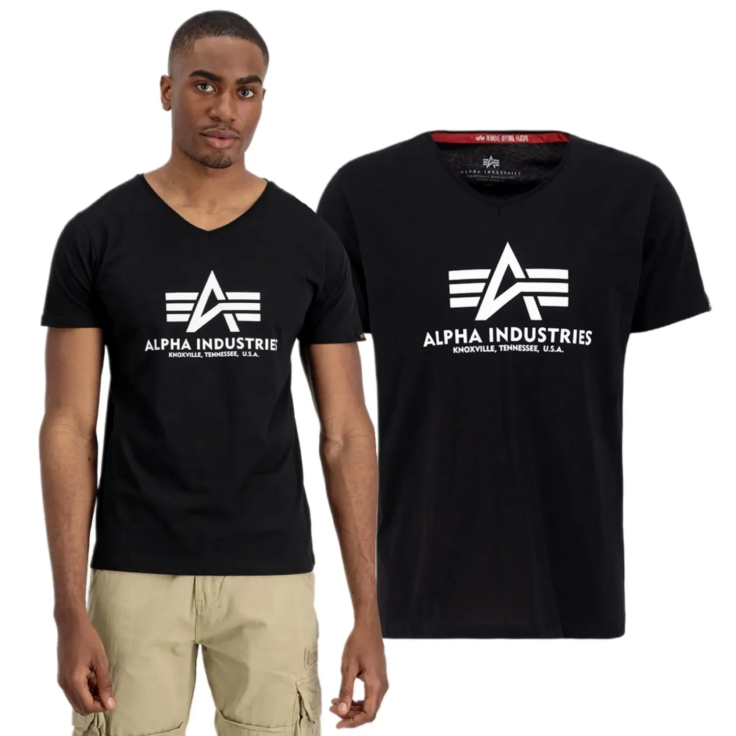 Koszulka Alpha Industries Basic V-Neck T 106512 03 - Czarna XL