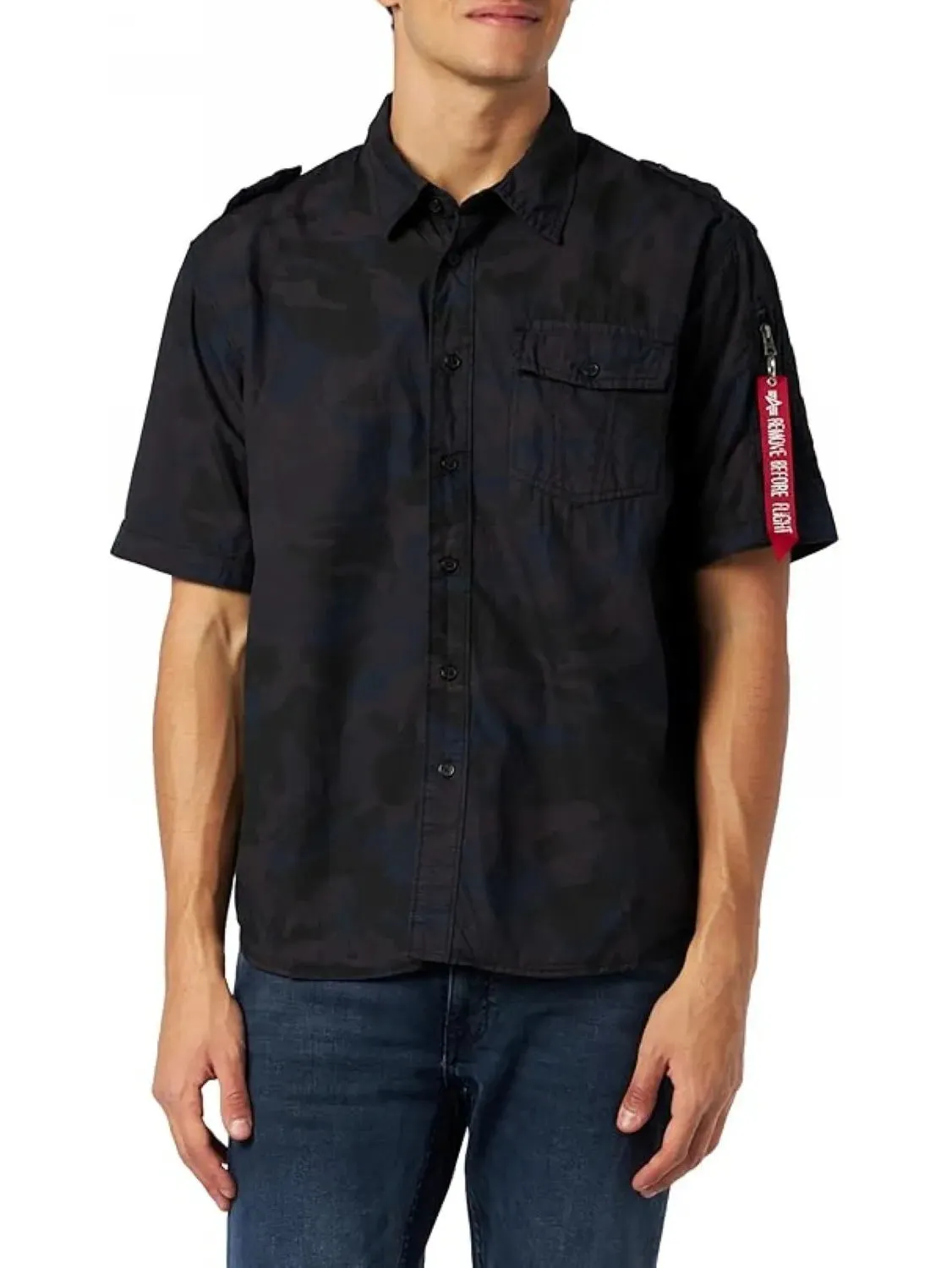 Koszula z krótkim rękawem Alpha Industries Camo Shirt S 136423 125 - Black Camo L